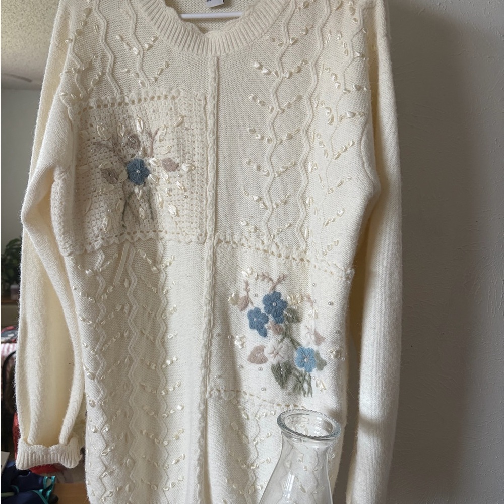 Vintage Cottagecore Floral Embroidered Sweater